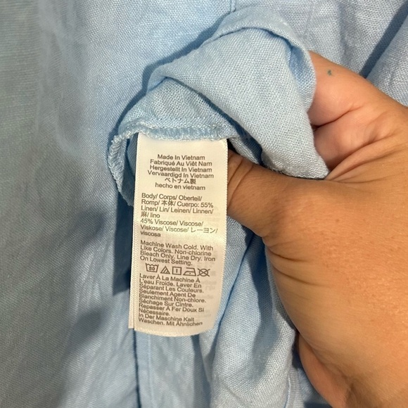J. Crew Linen Blend Blue Faux Button Front Tiered Sleeveless Swing Dress SZ 16 - Picture 4 of 7